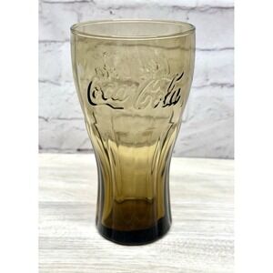 Vintage Coca Cola Amber Smoked Contour Glass 6" Libbey Retro Coke 16 oz